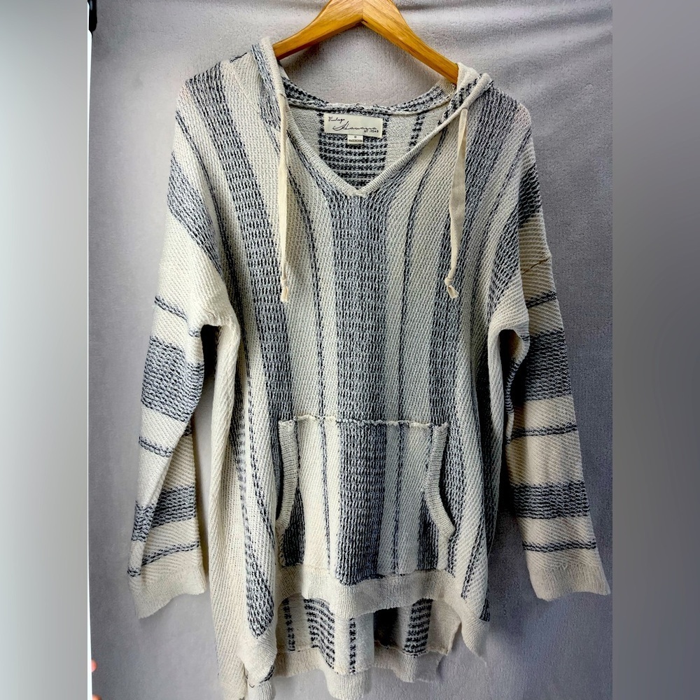 Vintage Havana Beach Hoodie Sweater Women Small Multi Color Striped White Boho